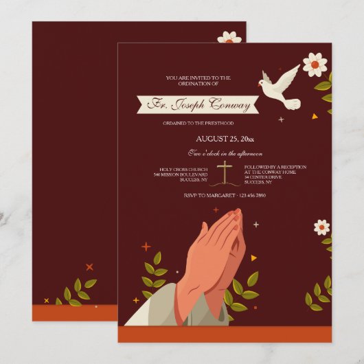 Priesterwijding met biddende handen kaart (Voorkant / Achterkant)