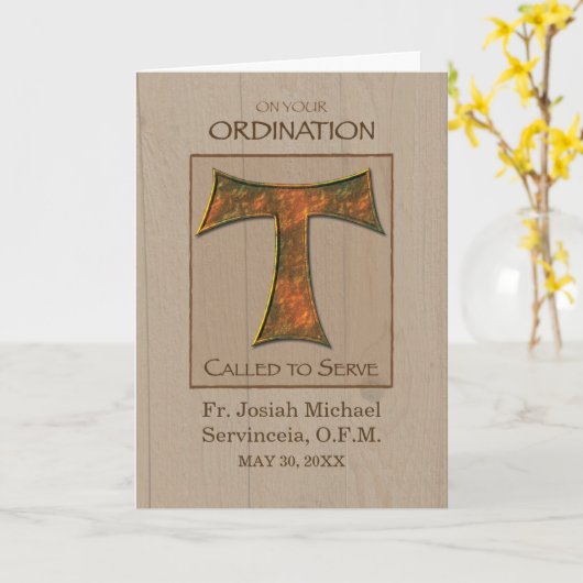 priesterwijding naam Datum Tau Cross Kaart (Gele Bloem)