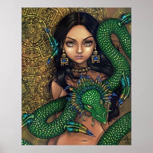 Priestess of Quetzalcoatl Art Print Aztec Dragon (Voorkant)