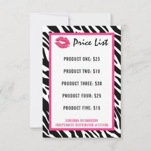 Prijlijst Lippenstift Distributeur Zebra Kiss Lips