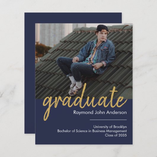 Prijs Blauwe Gold Foto Afstuderen Aankondiging (Voorkant / Achterkant)