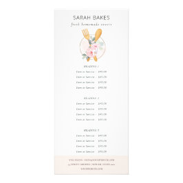 Prijs Blush Pink Spoon Fork Floral Bakery Service Reclamekaart