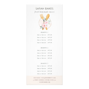 Prijs Blush Pink Spoon Fork Floral Bakery Service Reclamekaart