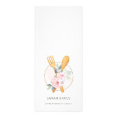 Prijs Blush Pink Spoon Fork Floral Bakery Service Reclamekaart (Achterkant)