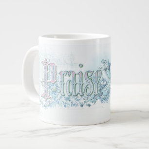 "Prijs de Heer" pastel zeegroene en aqua blauwe Grote Koffiekop