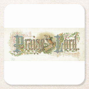 "Prijs De Heer" Vintage Christelijke Kunst Kartonnen Onderzetters