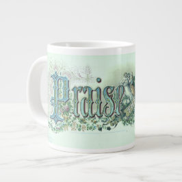 "Prijs De Heer" Vintage Christelijke Kunst mintgro Grote Koffiekop