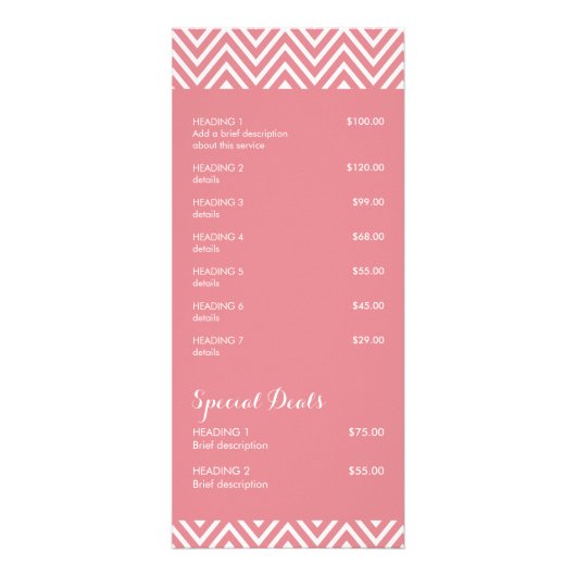 PRIJS DIENSTEN LIJST cool chevron patroon koraal Reclamekaart (Achterkant)