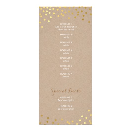 PRIJS DIENSTEN LIJST gouden folie confetti witte k Reclamekaart (Achterkant)