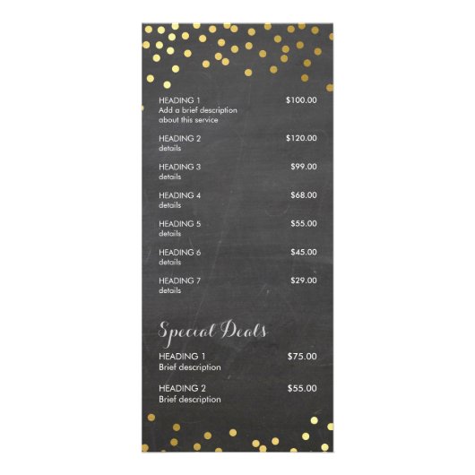 PRIJS DIENSTEN LIJST gouden spot confetti patroon Reclamekaart (Achterkant)