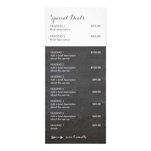 PRIJS DIENSTEN LIJST moderne pijl logo rustiek gri Reclamekaart (Achterkant)