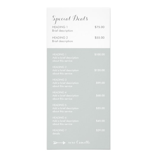 PRIJS DIENSTEN moderne pijl logo rustiek goud grij Reclamekaart (Achterkant)