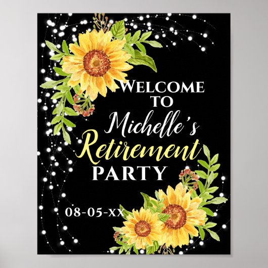 Prijs Floral Sunflower Party Welkom Black Poster (Voorkant)