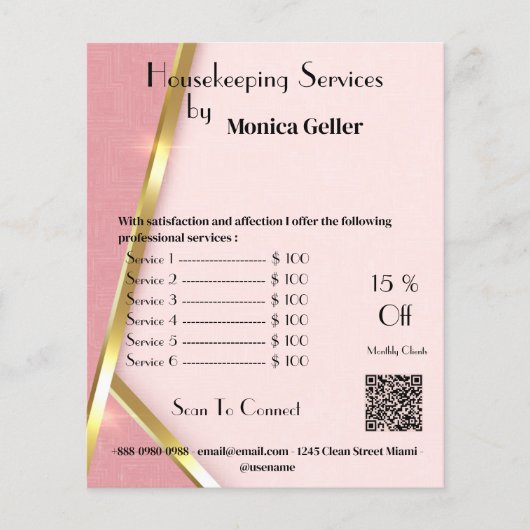 Prijs Huishoudelijke Hulp Rose Gold Blush QR-code Flyer (Voorkant)