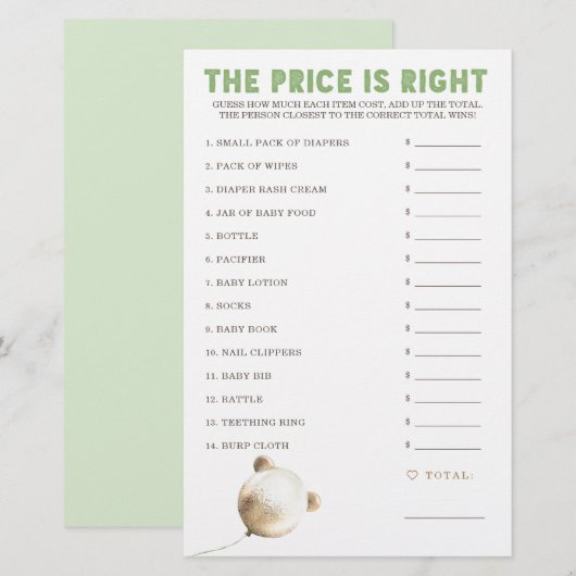 Prijs is de juiste Baby shower (Voorkant / Achterkant)