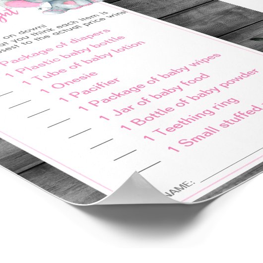 Prijs is Rechts Baby shower Spel Olifant Roze Poster (Hoek)