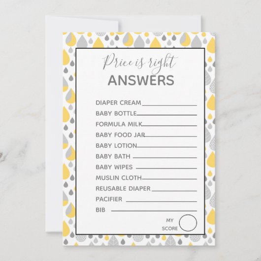 Prijs is rechts games Baby shower grijs / geel Kaart (Voorkant)