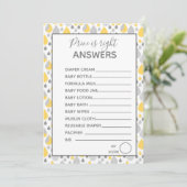 Prijs is rechts games Baby shower grijs / geel Kaart (Staand voorkant)