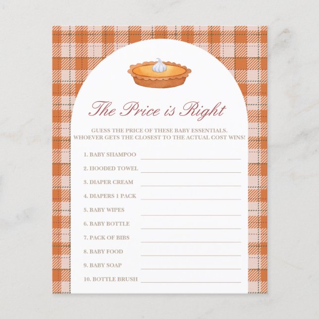 Prijs is Right Cutie Pie Baby shower Game (Voorkant)