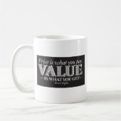 Prijs is wat je pagina - wit op zwart koffiemok (Links)