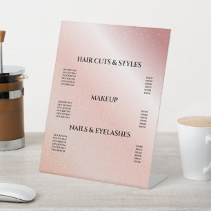 Prijs roze glitter Blush Hair Makeup Salon Reclamebord Met Voetstuk
