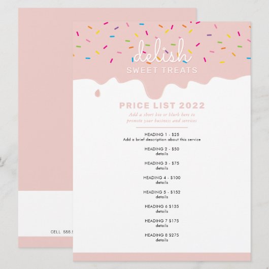 PRIJS SERVICE LIJST Frosting druppelstrooisel blus Kaart (Voorkant / Achterkant)