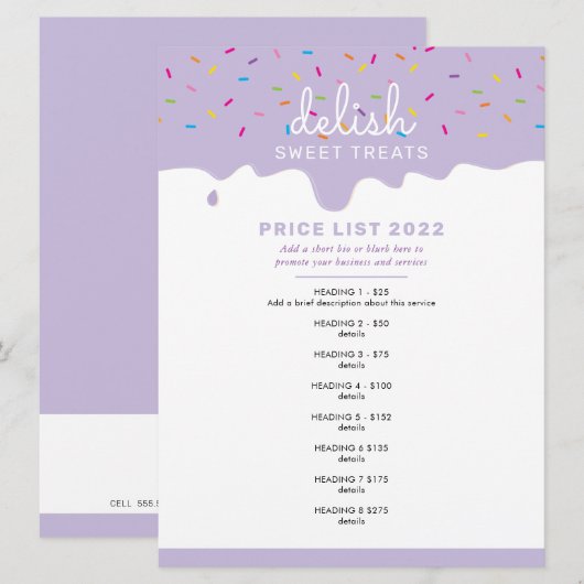 PRIJS SERVICE LIJST Frosting druppelstrooisel paar Kaart (Voorkant / Achterkant)