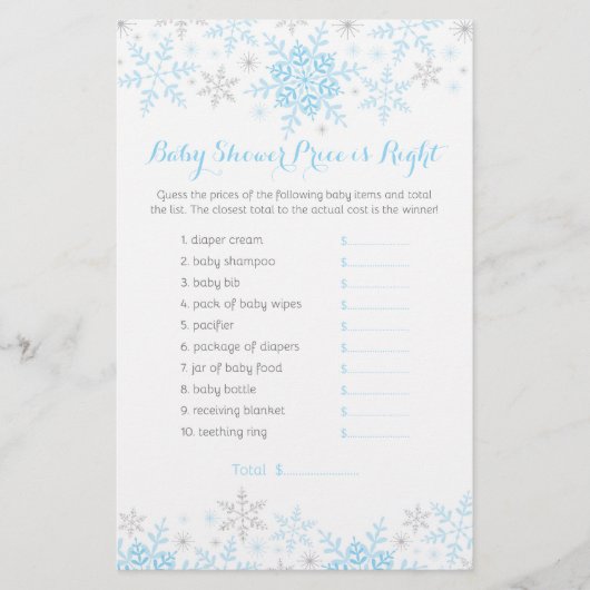 Prijs spel Little Snowflake Baby Shower Flyer (Voorkant)