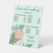 Prijs tropisch bladgroen haar make-up salon reclamebord met voetstuk (Voorkant)