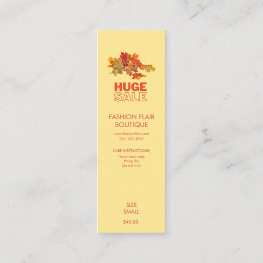 Prijs van herfstthema kledingboetiek met pompoen contactkaartje (Achterkant)