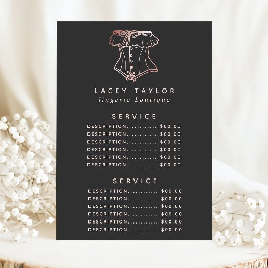 Prijs van vintage korset logo lingerieservice menu