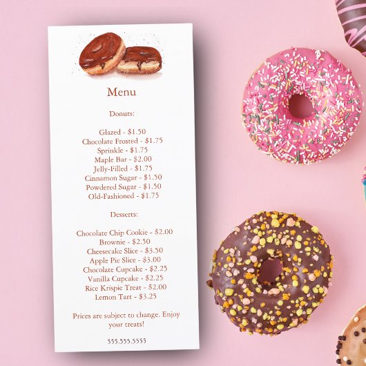 Prijs van waterverf chocolade geglazuurde donuts menu