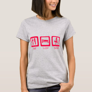 Prijs voor de roze Funny Shopaholic Eat Sleep Shop T-shirt