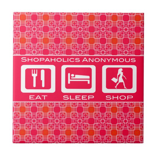 Prijs voor de roze Funny Shopaholic Eat Sleep Shop Tegeltje (Voorkant)