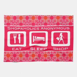 Prijs voor de roze Funny Shopaholic Eat Sleep Shop Theedoek