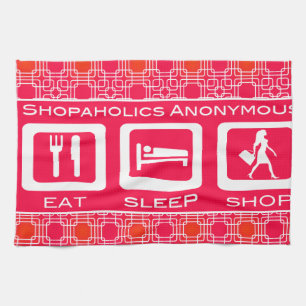 Prijs voor de roze Funny Shopaholic Eat Sleep Shop Theedoek
