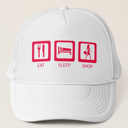 Prijs voor de roze Funny Shopaholic Eat Sleep Shop Trucker Pet (Voorkant)