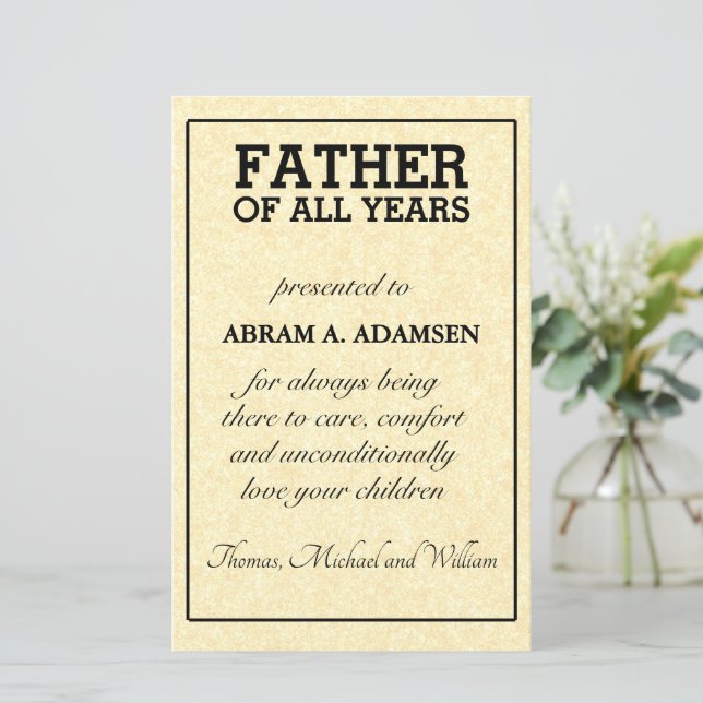 Prijs voor de vader van alle jaren (Staand voorkant)