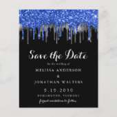 Prijsblauw zilveren glitter bespaart de datum (Voorkant)