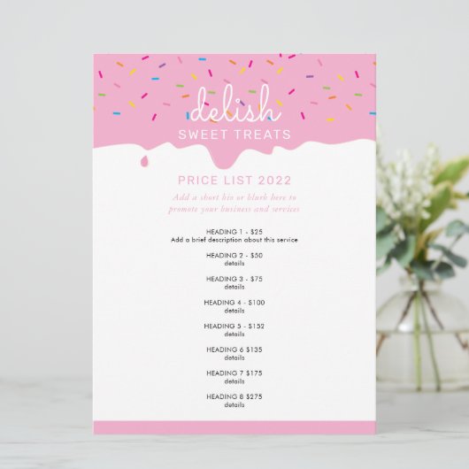 PRIJSDIENST LIJST roze vorst drip sprinkles Kaart (Staand voorkant)