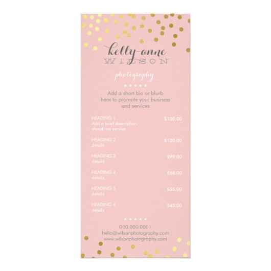 PRIJSDIENSTEN LIJST gouden patroon roze Reclamekaart (Voorkant)
