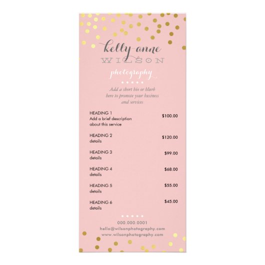 PRIJSDIENSTEN LIJST gouden patroon roze Reclamekaart (Voorkant)