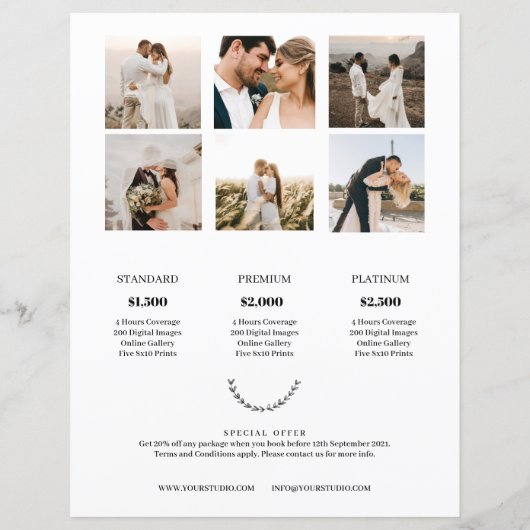 Prijsgids voor weddenschap fotografie (Achterkant)