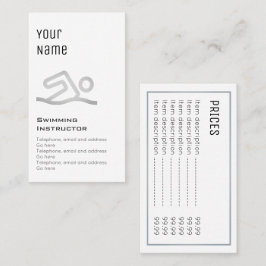 Prijskaarten voor "essentiële" zweminstructeurs visitekaartje