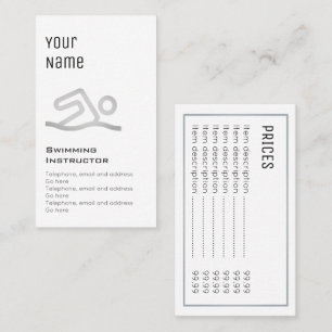 Prijskaarten voor "essentiële" zweminstructeurs visitekaartje