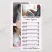 Prijskaartjes voor trouwfotografie menu (Voorkant / Achterkant)