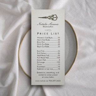 Prijslijst Antiek schaar Hair Salon #2 Reclamekaart
