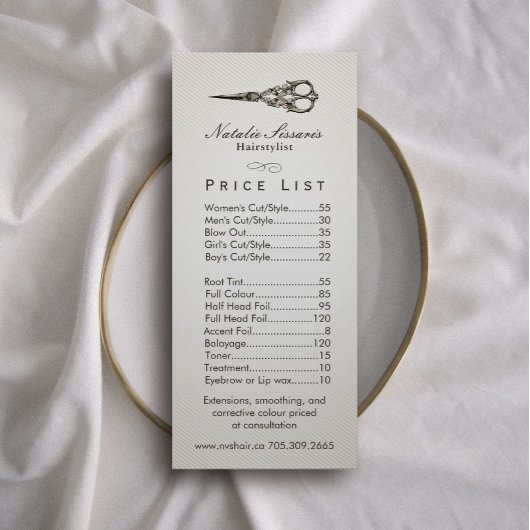 Prijslijst | Antiek schaar Hair Salon #2 Reclamekaart