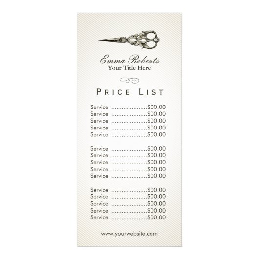 Prijslijst | Antiek schaar  Hair Salon Reclamekaart (Voorkant)