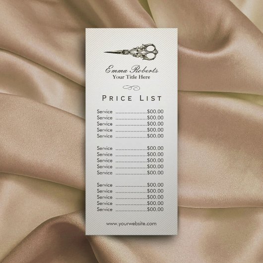 Prijslijst | Antiek schaar  Hair Salon Reclamekaart